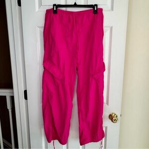 90s Y2K Style Streetwear Hot Pink Cargo Adjustable Parachute Pants Barbie Medium